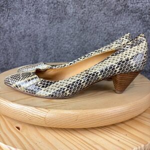 Daniblack Leather Kitten Heel Pumps Womens 7 Snakeskin Pointed Toe Slip On Shoes